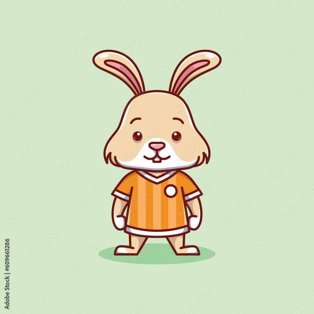 minimalist cute rabbit animal wearing soccer shirt cartoon flat icon vector Illustration design. simple modern cute rabbit isolated flat cartoon style