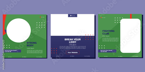 Fitness gym social media post square banner template for fitness studio promotion