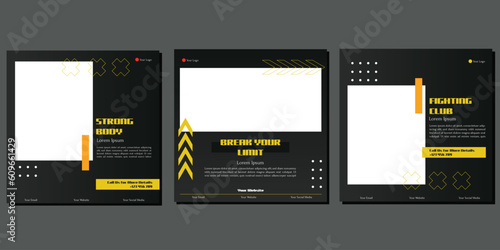 Fitness gym social media post square banner template for fitness studio promotion