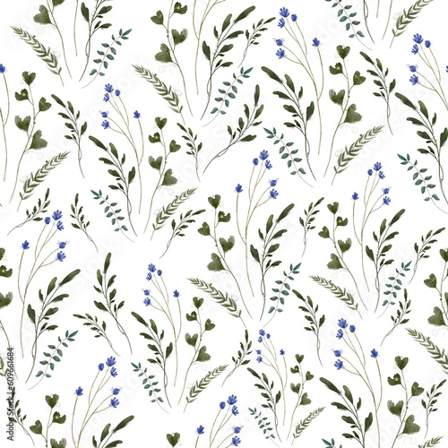 Seamless pattern with flowers. Field watercolor flowers. Herbs.