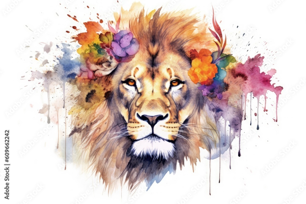 Naklejka premium Artistic Watercolor Lion Illustration