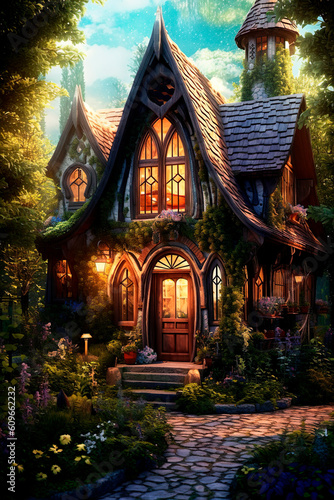 fantasy house an enchanted forest, ai generated