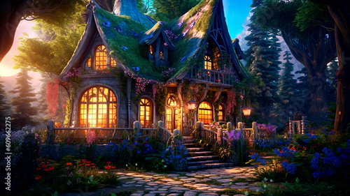 fantasy house an enchanted forest, ai generated