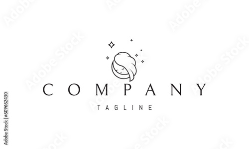 Vector logo on which an abstract image of the moon sleeping in the sky in a childrens style.