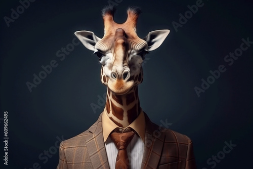 Portrait of a Giraffe dressed in a formal business suit, Boss Giraffe, created with generative AI © Ash