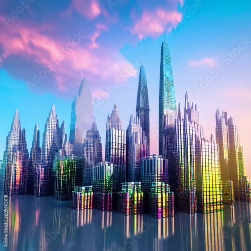 Vibrant and illuminated cityscape featuring futuristic architecture