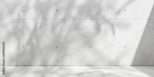 Fototapeta Naklejka Na Ścianę i Meble -  Abstract empty, modern concrete wall or room with tree shadow and rough floor - industrial interior background template