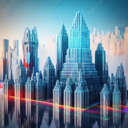 Skyline of a futuristic city with bright and vibrant lights,Futuristic architecture in a modern cityscape