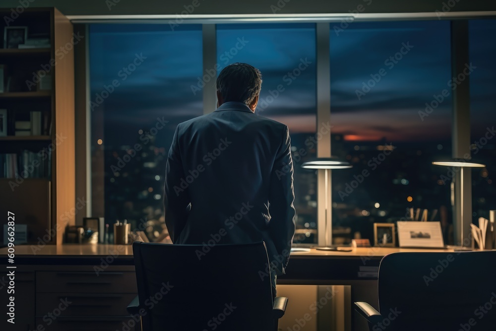 Backview of a Businessman Struggling with Stress Backview of a Businessman Struggling with Stress