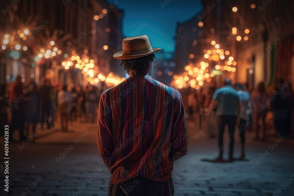 Artistic Backview of a Street Performer