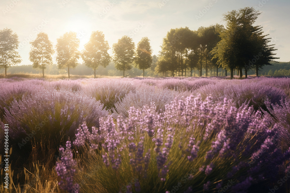 Obraz premium lavender field in soft rays of light