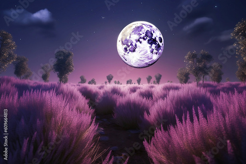 lavender field at full moon night