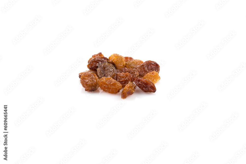 Sweet raisins on white