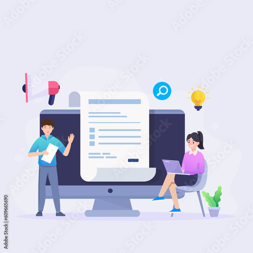 Build branding or brand awareness, marketing or advertising for company reputation. illustration vector concept.
