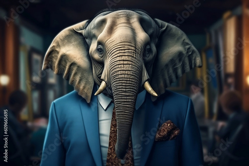 Portrait of a Elephant dressed in a formal business suit  Boss Elephant  created with generative AI