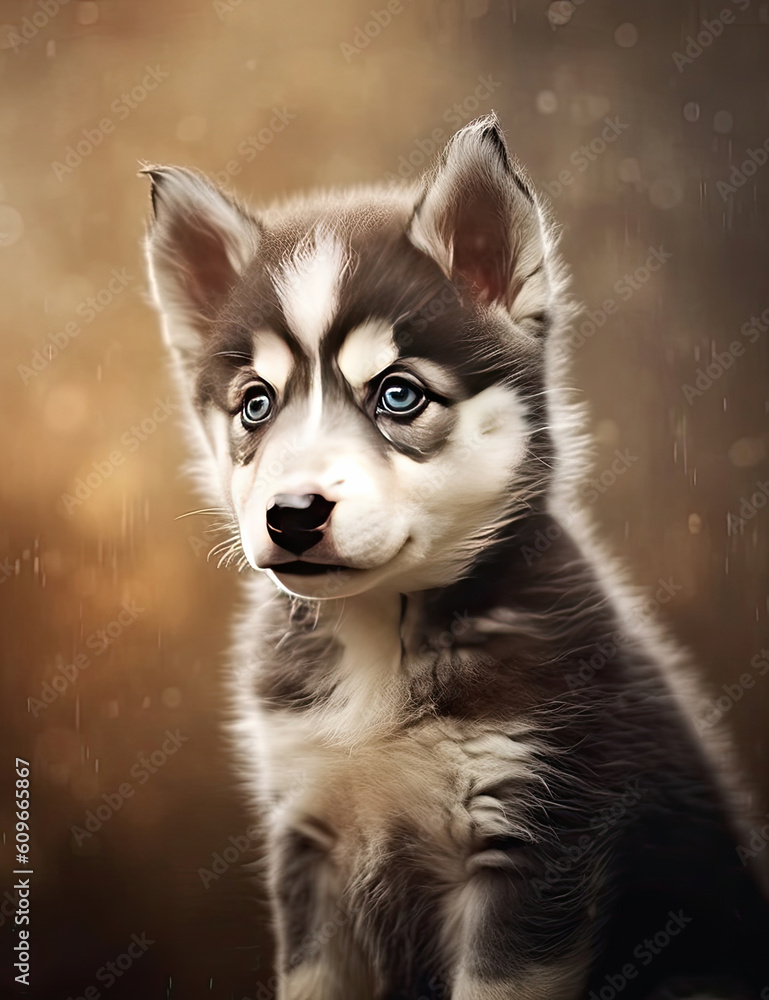 Baby Husky, Puppy Dog, Adorable, Wall Art, Nursery Art, Animal, Pet. Generative AI.