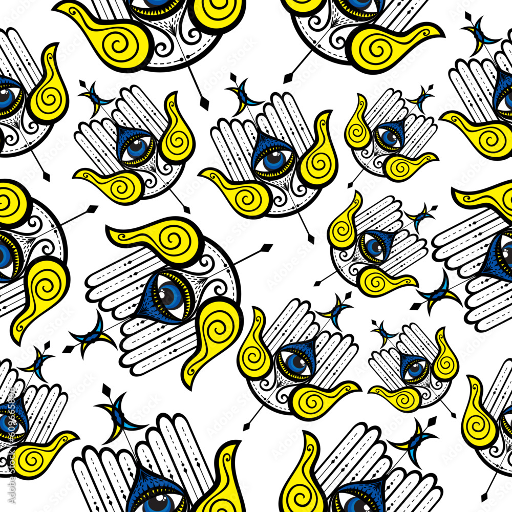 Seamless arabic hamsa hand of fatima illustration background pattern in vector Seamless arabic hamsa hand of fatima illustration background pattern in vector