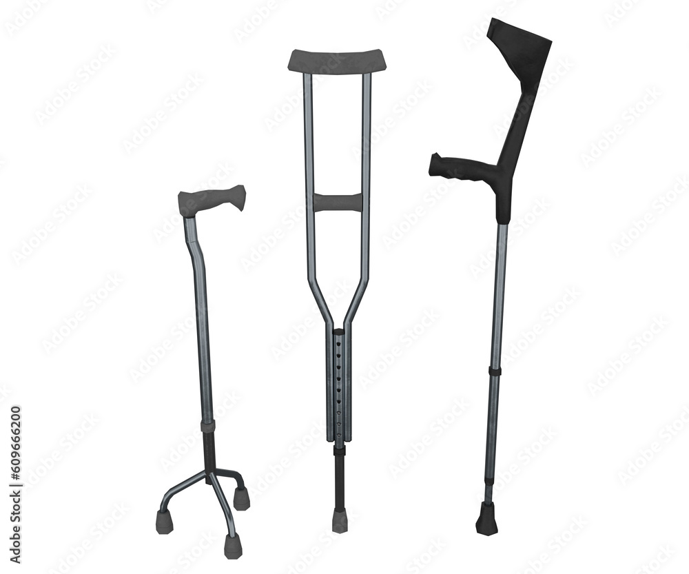 3d rendering orthopedic crutches, medicine concept 3d rendering orthopedic crutches, medicine concept