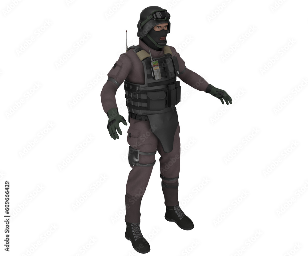 3d rendering anti-explosive police with protective uniform