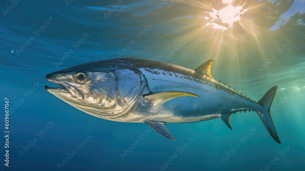 bonito fish in the ocean in detailed view created with Generative AI technology bonito fish in the ocean in detailed view created with Generative AI technology