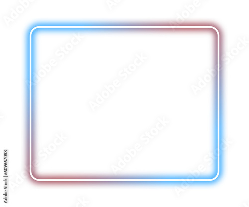 Neon blue and red frame png. Glowing frame on transparent background.