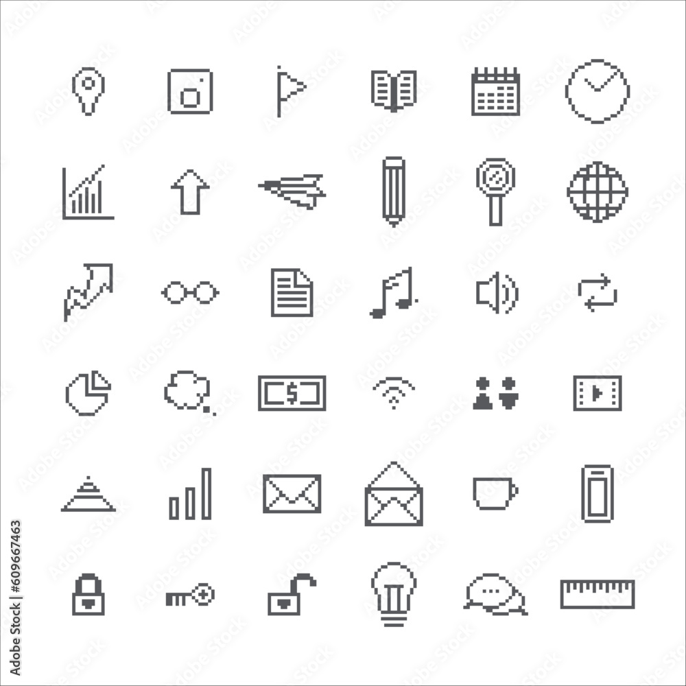 Set of Business Doodle Vector for Icon. Pixel 8-bit style Set of Business Doodle Vector for Icon. Pixel 8-bit style