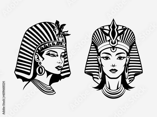 A stunning hand drawn illustration of Cleopatra in a logo design that captures her legendary charm and sophistication. Perfect for entertainment, jewelry, and cultural organizations. Generative AI