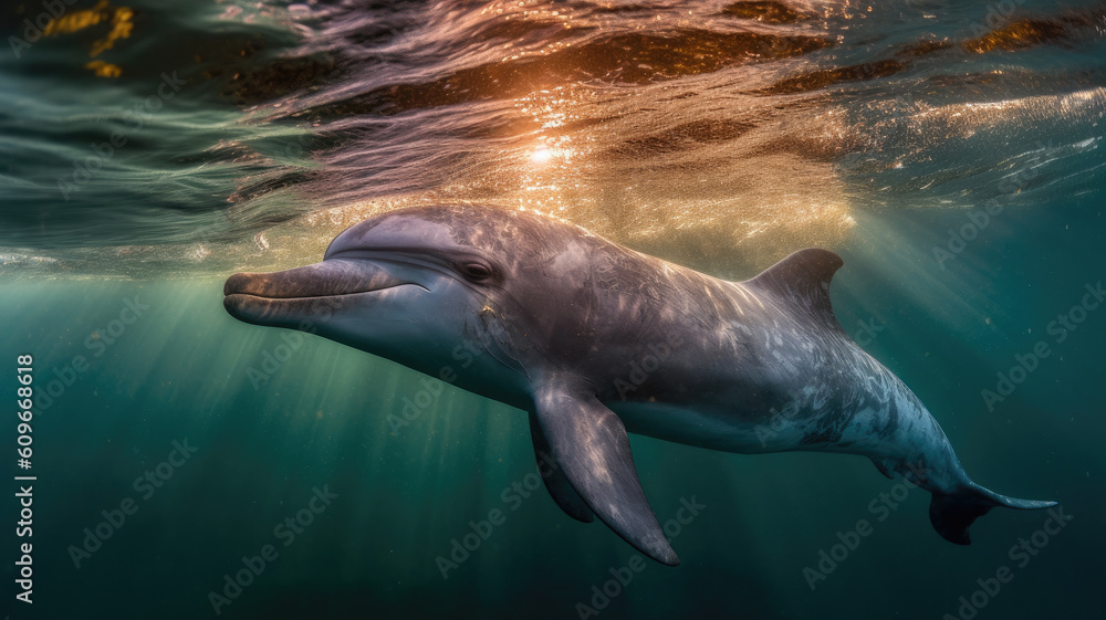 Fototapeta premium dolphin in the ocean created with Generative AI technology