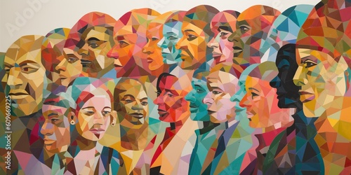 Colorful paper cutouts representing diverse people and cultures  arranged in a visually appealing mosaic pattern  concept of Unity through diversity  created with Generative AI technology
