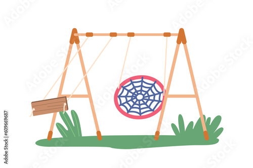 Swings are Suspended Seats That Swing Back And Forth, Bringing A Sense Of Freedom And Exhilaration, Vector Illustration