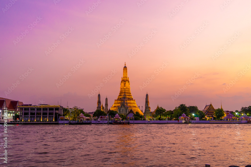 Wat Arun (Temple of dawn) and the Chao Phraya River, Bangkok, Thailand
