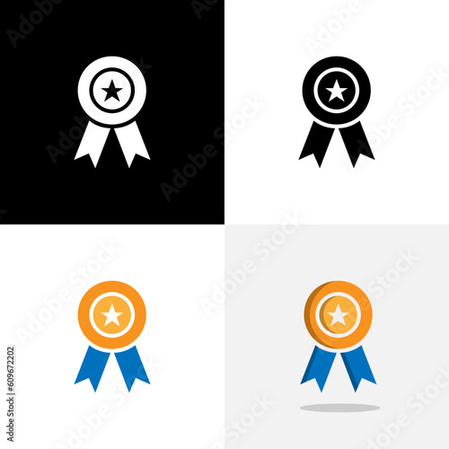 Art illustration design sport logo concept icon with silhouette of medal