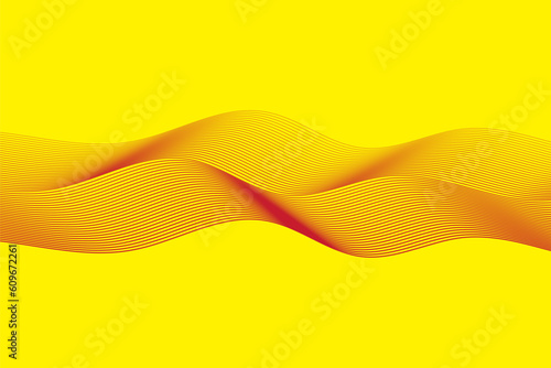 Red wavy line on yellow background, modern stripe pattern, wall art. Vector illustration.