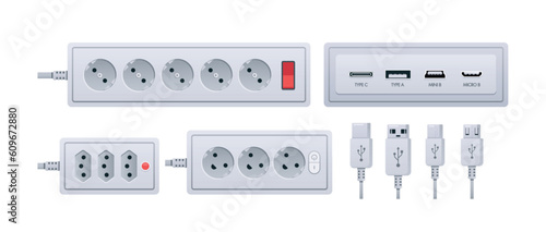Usb Charges, Socket Plug Types Include Type A, Type B, Type C, Type D, And Type G. Specific Prong Configurations