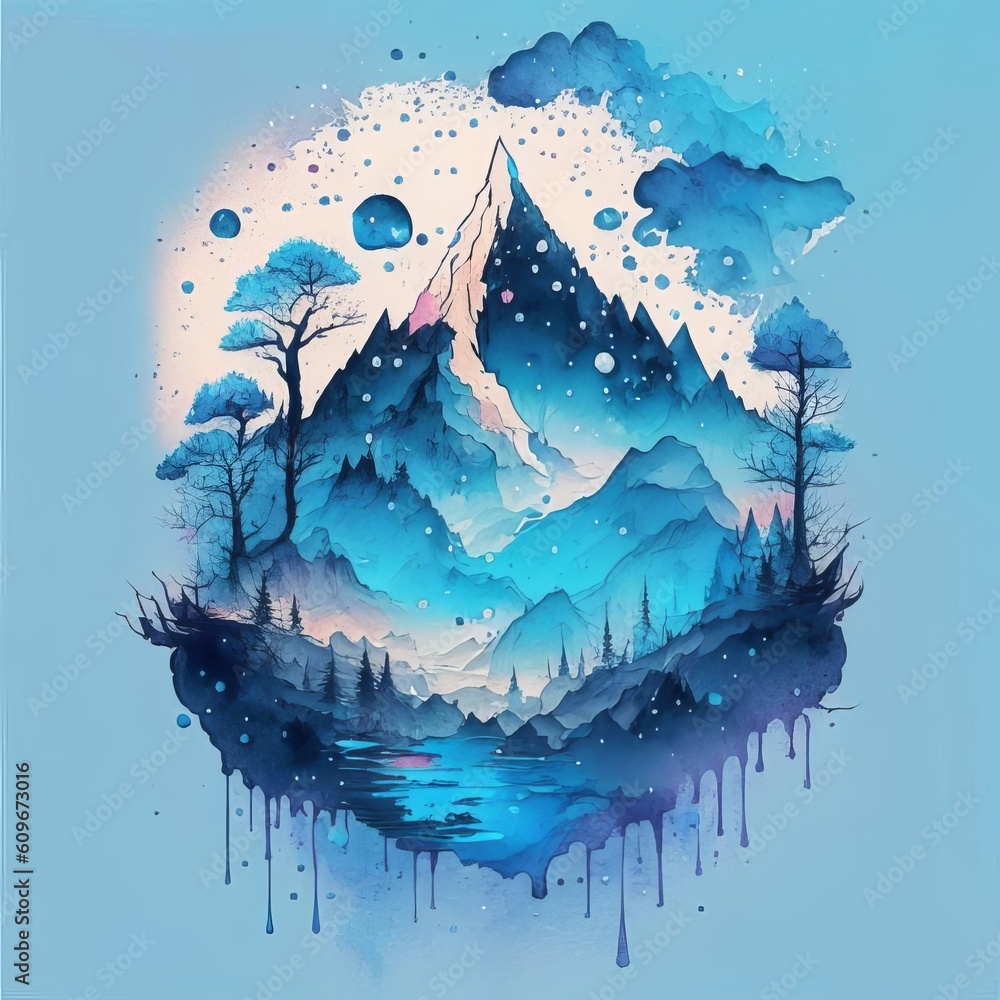 Obraz premium Landscape illustration with mountains and Landscape illustration with mountains and forest