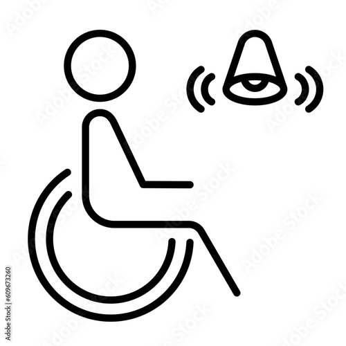 Man in a wheelchair line icon. Button to call medical assistance. Editable vector sign
