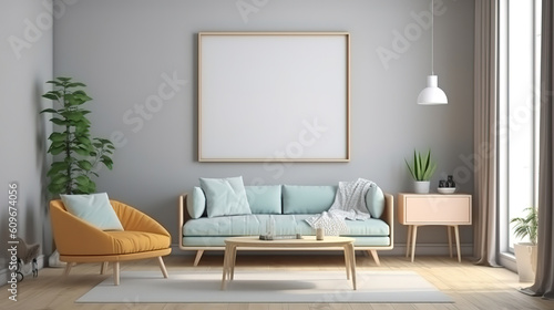 mock up poster frame in modern interior background. Generative Ai