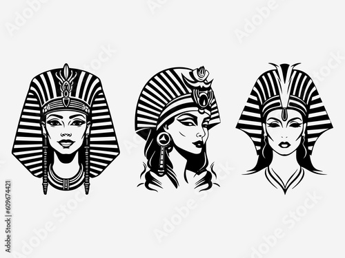 Hand drawn Cleopatra logo design that embodies the regal beauty and mystique of the ancient queen. Ideal for fashion labels, cosmetics, and historical themed projects. Generative AI