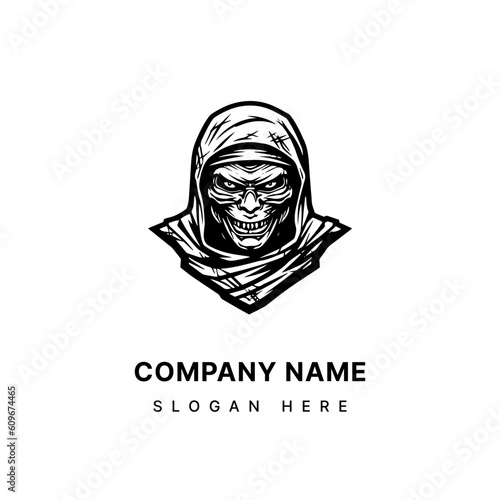Embrace the macabre with this chilling mummy hand drawn logo design illustration. Bring a touch of horror to your projects, from gaming to apparel, with this spine tingling artwork. Generative AI © AGSTRONAUT