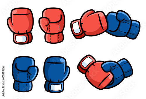 Set a collection of Red and Blue Boxing gloves on white background. Vector illustration cartoon flat design element for poster, banner, label, badge, and emblem.