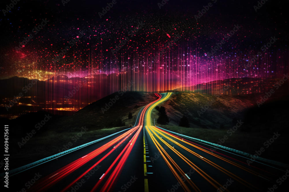 Obraz premium Information Data Highway Abstract Illustration, Generative AI
