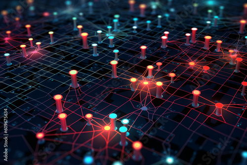 Data Network Illustration, Colorful Nodes and Connections, Generative AI