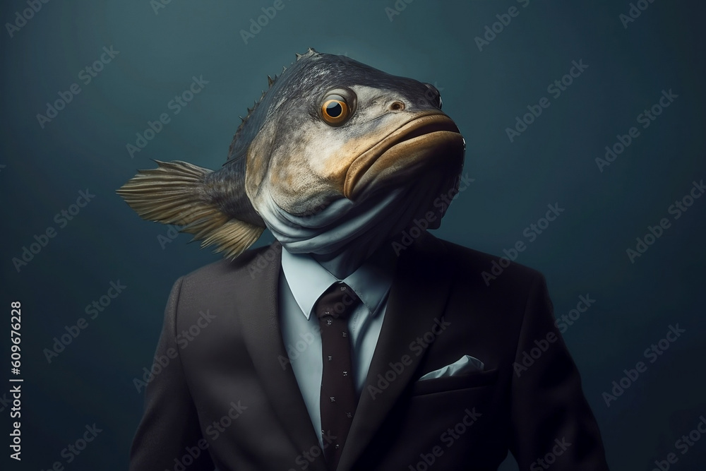 Portrait of a Catfish dressed in a formal business suit, Boss Catfish, created with generative AI Portrait of a Catfish dressed in a formal business suit, Boss Catfish, created with generative AI