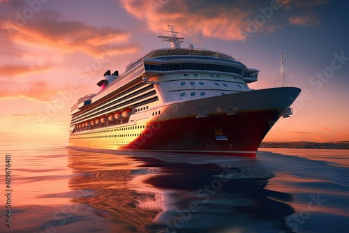 large_cruise_ship_docked_in_the_ocean_at_sunset