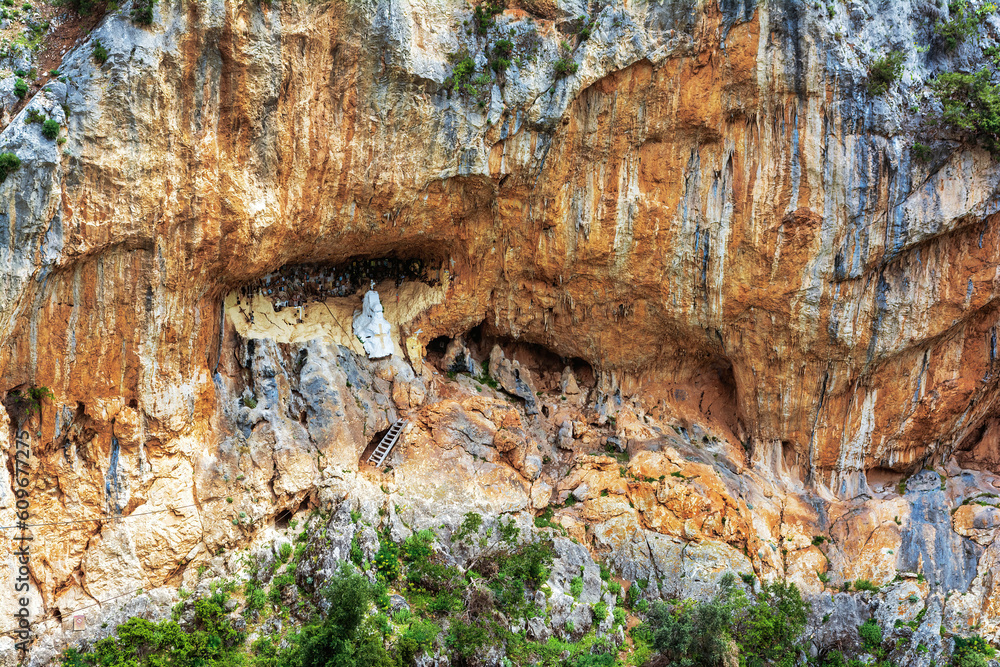 Religion icons in the rocks at Canyon of Goura, Attica, Greece