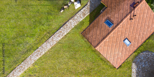 Country house top view. Roo...