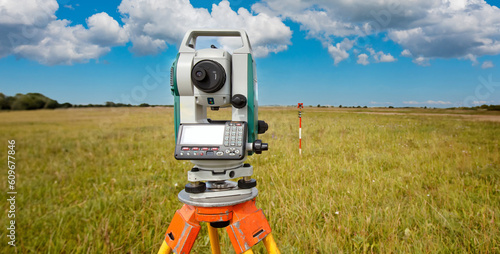Cartography. Theodolite on ...