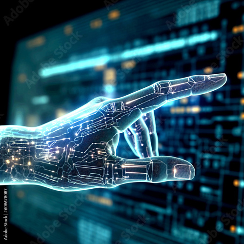 Artificial intelligence. AI research of robot and cyborg development. Digital data mining and machine learning technology design. Content created using generative artificial intelligence tools.