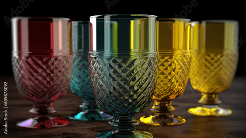 Embossed colored drink glasses for wine and champagne. Generative Ai