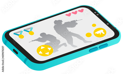 Isometric Flat Smartphone green front showing games